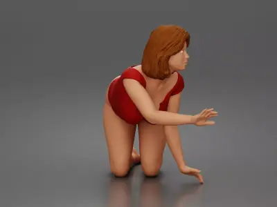 Woman kneels reaching wearing bodysuit graceful and poised 3D print model