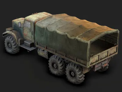 Low Poly Kraz 255 Flatbed Rusted Low-poly 3D model