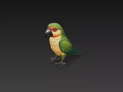 Parrot Green Realistic 3D Model Basic - Low Poly Realistic Low-poly 3D model