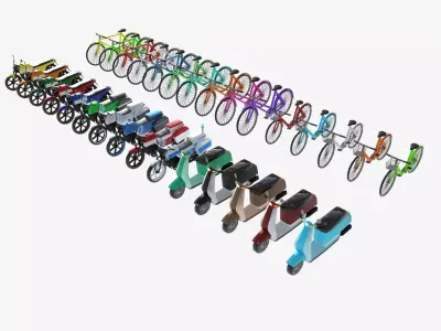 set of motorcycles and bicycles Low-poly 3D model
