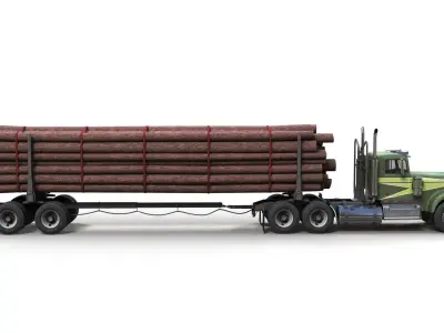 Kenworth W900A log train truck Low-poly 3D model