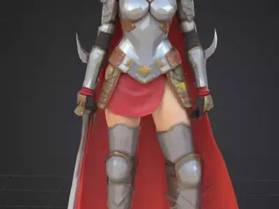 Yellow haired warrior woman Low-poly 3D model