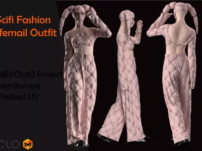 Sci-fi Fashion women Outfit 3dmodel Low-poly 3D model