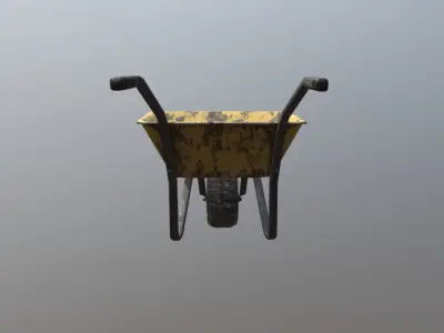 Low Poly Wheel Barrow Yellow Dirty Low-poly 3D model