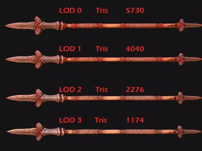 Medieval Wooden Nordic Spear Weapon Low-poly 3D model
