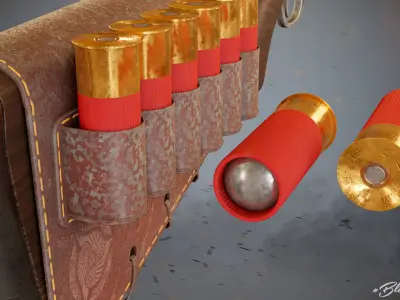 Shotgun old gun with bullet in it Low-poly 3D model