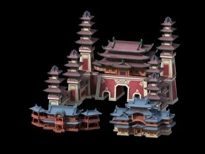 Cartoon  Ancient Chinese architecture Low-poly 3D model