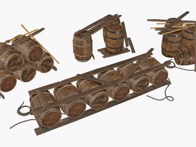 Wooden Storage Assets Collection 01 3D Model Pack