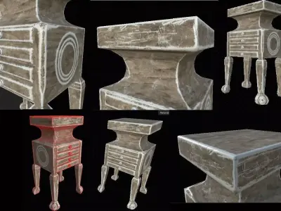 tableOldDesk wooden table with circular base Free low-poly 3D model