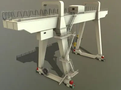 PBR Double Girder Gantry Crane V1 - White Low-poly 3D model