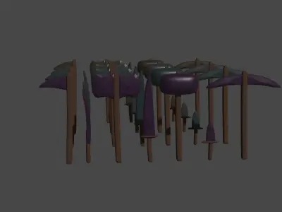 a set of medieval tools and weapons Low-poly 3D model
