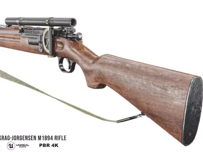 Norwegian Krag-Jorgensen M1894 Rifle With Attachments Low-poly 3D model