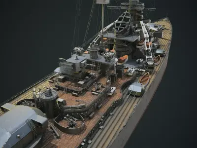 German WW2 Battleship-Bismarck Low-poly 3D model