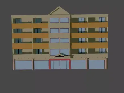 Hotel 1 building Low-poly 3D model
