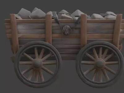 Viking Wooden Cart 3D Model v02 Low-poly 3D model