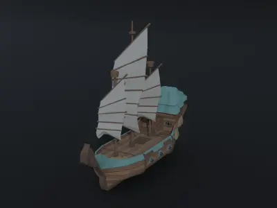 Cartoon fantasy asion ships Polygonal Style Low-poly 3D model