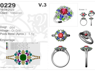 Ring Multi Gemstone  3D print model