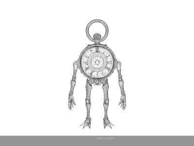 Low Poly Stylized Pocket Watch Monster - PBR Low-poly 3D model