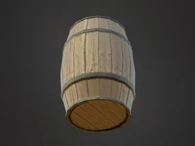 Wooden Barrel Low-poly 3D model 6