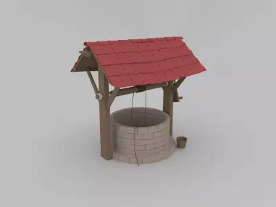 3D Well Model water with roof Low-poly 3D model