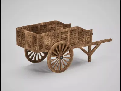 Medieval Wooden Cart  Game Ready 3D Asset Low-poly 3D model