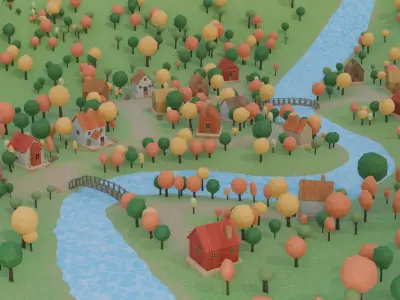 Colorful Village Scene 3D model purchase