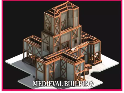 Medieval Low Poly Building Castle Wooden Village Stone House 49 Low-poly 3D model