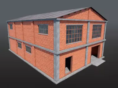 Industrial Building Modular Factory Brick Hangar Game-Ready Low-poly 3D model