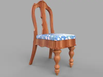 chair wooden with fabric 3D model