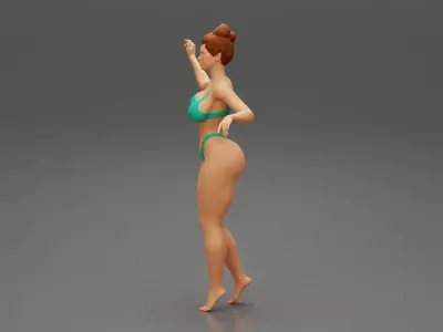 Woman Summer Fashion With Hot Body In bun hairstyles 3D print model