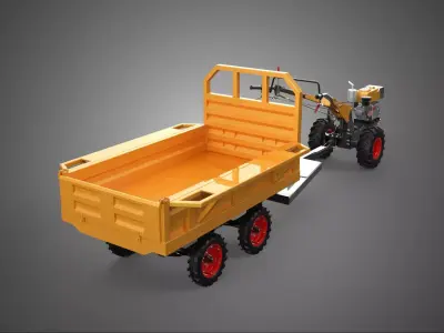 TANDEM AXLE TRAILER TRACTOR CART CARGO LOAD BED TROLLEY CAR DUMP 3D model