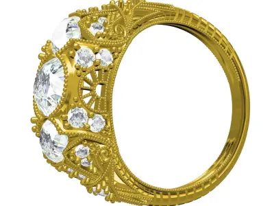 Antique Art Deco Filigree Engagement Ring 4 3D print model