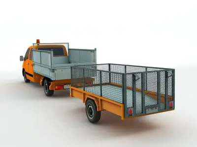  Renault Dump Bed Utility Truck With Trailer Low-poly 3D model