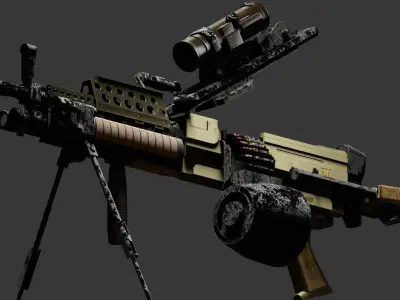 Tactical Light Machine Gun LMG Low-poly 3D model