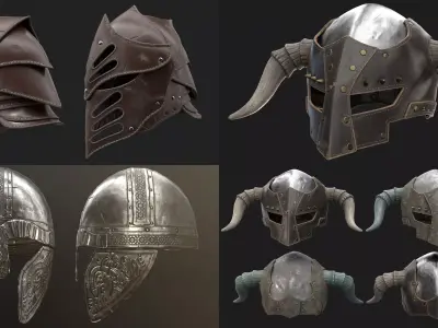 Collection Helmets viking helmet 3D Model Pack