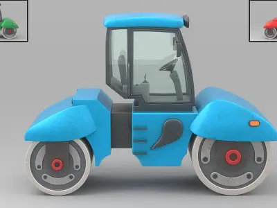 Cartoon Road Roller Low-poly 3D model