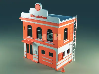 Fire Station Low-poly 3D model purchase