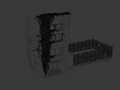 Post Apocalyptic Building With Extended Basketball Court Low-poly 3D model