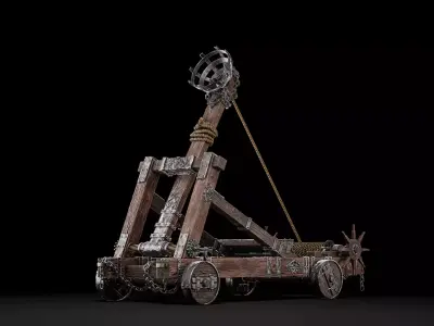 Medieval Catapult Low-poly 3D model by volchvany