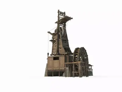 Ancient buildings large docks cranes and transport planes 3D model