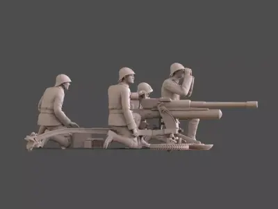Dutch Soldiers WW2 Artillery Crew and Bohler  anti tank gun  3D print model