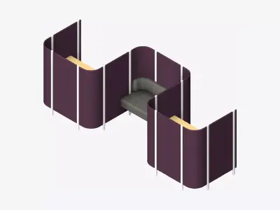 Office Pod - Workspace - Open - Side To Side - Seat - Three Bay Low-poly 3D model