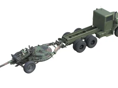 Military Truck m35a2 with Field Howitzer M119  Low-poly 3D model