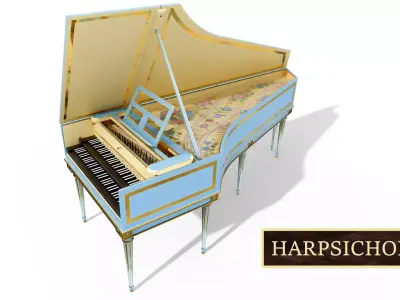 Baroque Harpsichord Louis XIV Low-poly 3D model