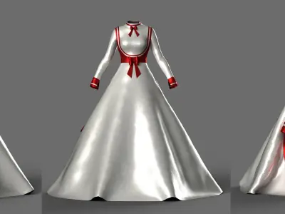 Victorian 1860 s Red White Satin Dress model 1 - A pose 3D model