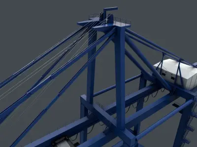 PBR Quayside Container Crane V2 - Blue Low-poly 3D model