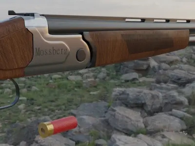 Shotgun with two barrels 3D model