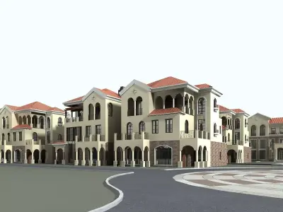 Villa residential building in middle of street 3D model