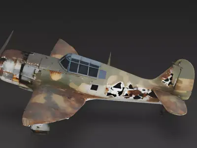 Realistic Wrecked Vintage WWII Fighter Plane 3D Model Low-poly 3D model