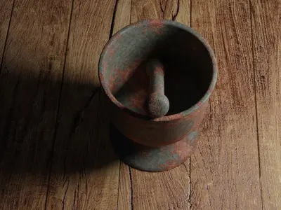 Rusted Mortar and Pestle Low-poly 3D model